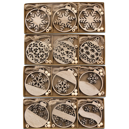 Flocons de Neige en Bois Naturel (pack de 12)