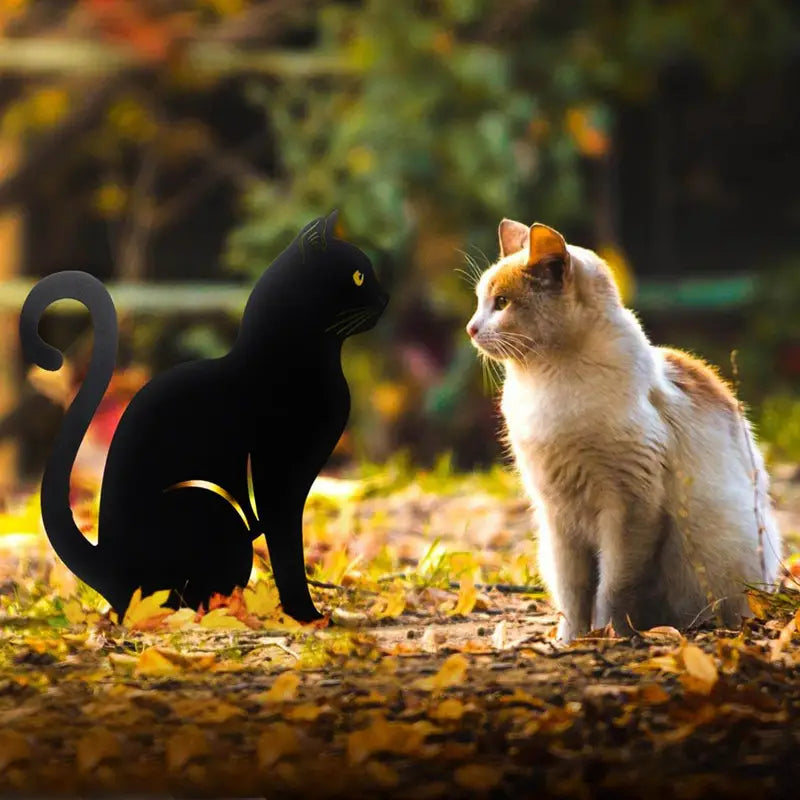 Jardioui Décoration Jardin Chat Noir Mystérieux (Lot de 2 + 1 Offerte)