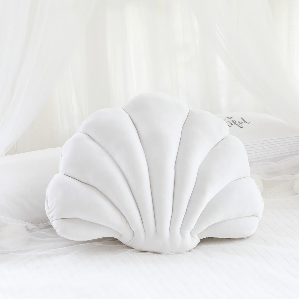 frJardioui Coussin Blanc / Moyen Coussin Coquillage en Velours