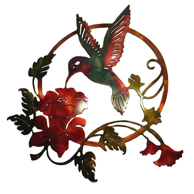 frJardioui C Decoration Murale en Metal "Colibri Butinant une Fleur"