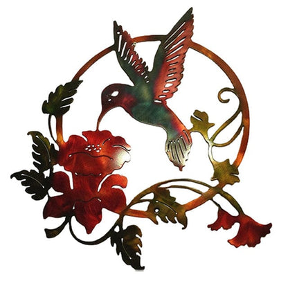 frJardioui C Decoration Murale en Metal "Colibri Butinant une Fleur"